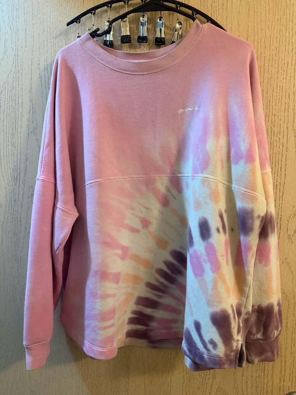 Victoria's Secret PINK Varsity Crew Pullover Sweatshirt Tie Dye